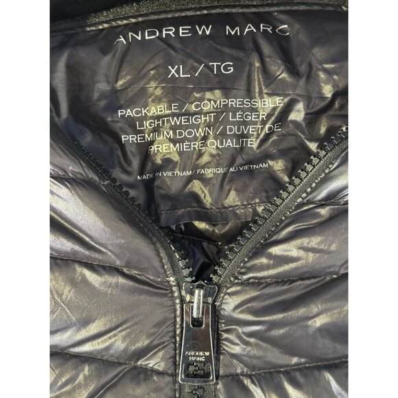 New Andrew Marc Black Premium Down Filled Puffer Packable Coat Zip Pocket Sz XL - Picture 9 of 16
